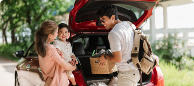 Family travelling in car