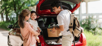 Family travelling in car