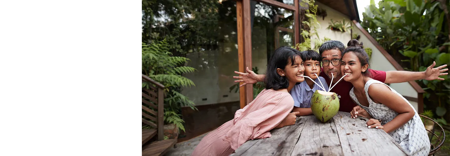 Happy family on holiday in Bali, Indonesia