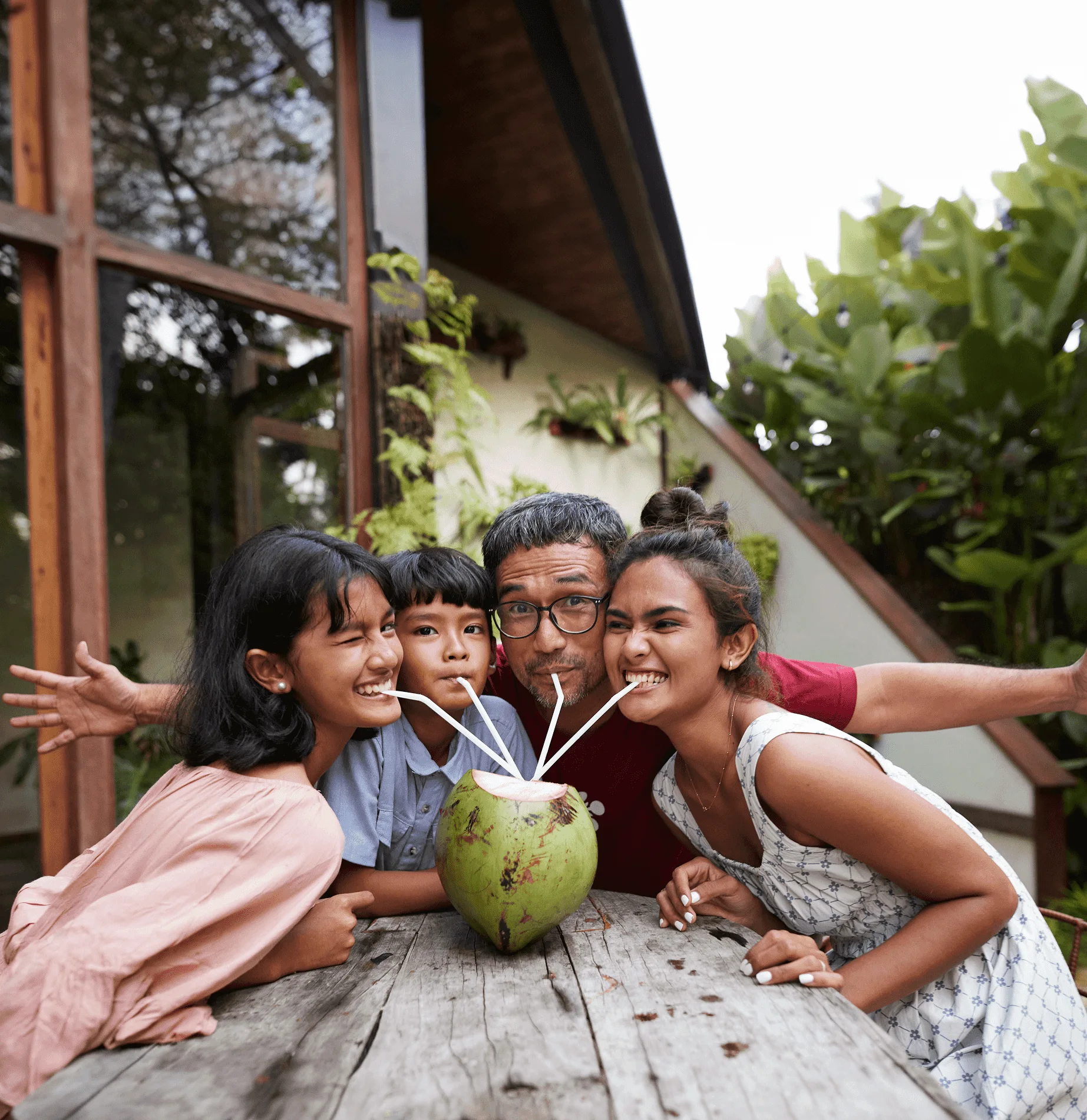 Happy family on holiday in Bali, Indonesia