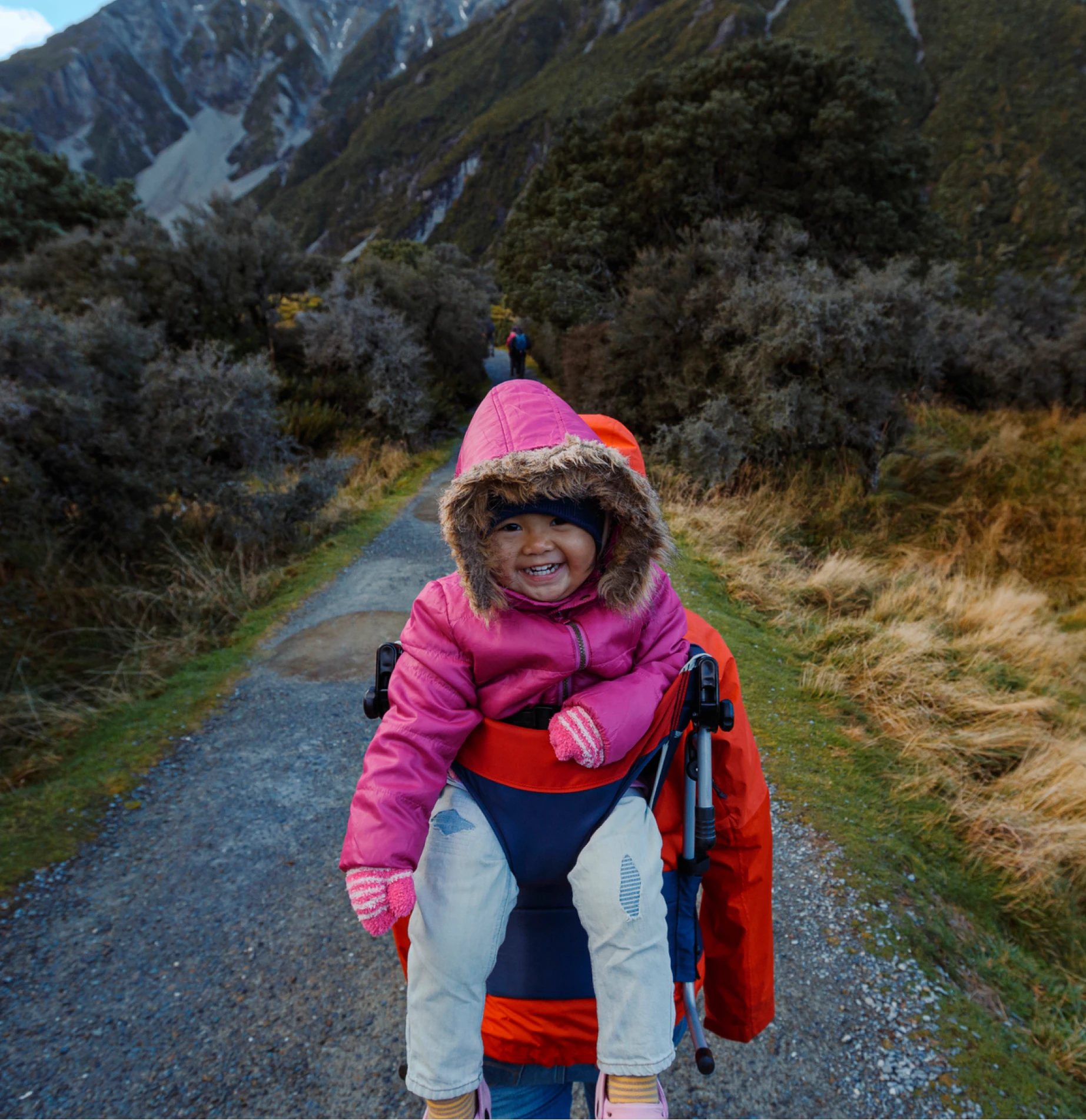 Baby being carried during hike