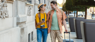Traveller couple walking