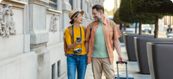 Traveller couple walking