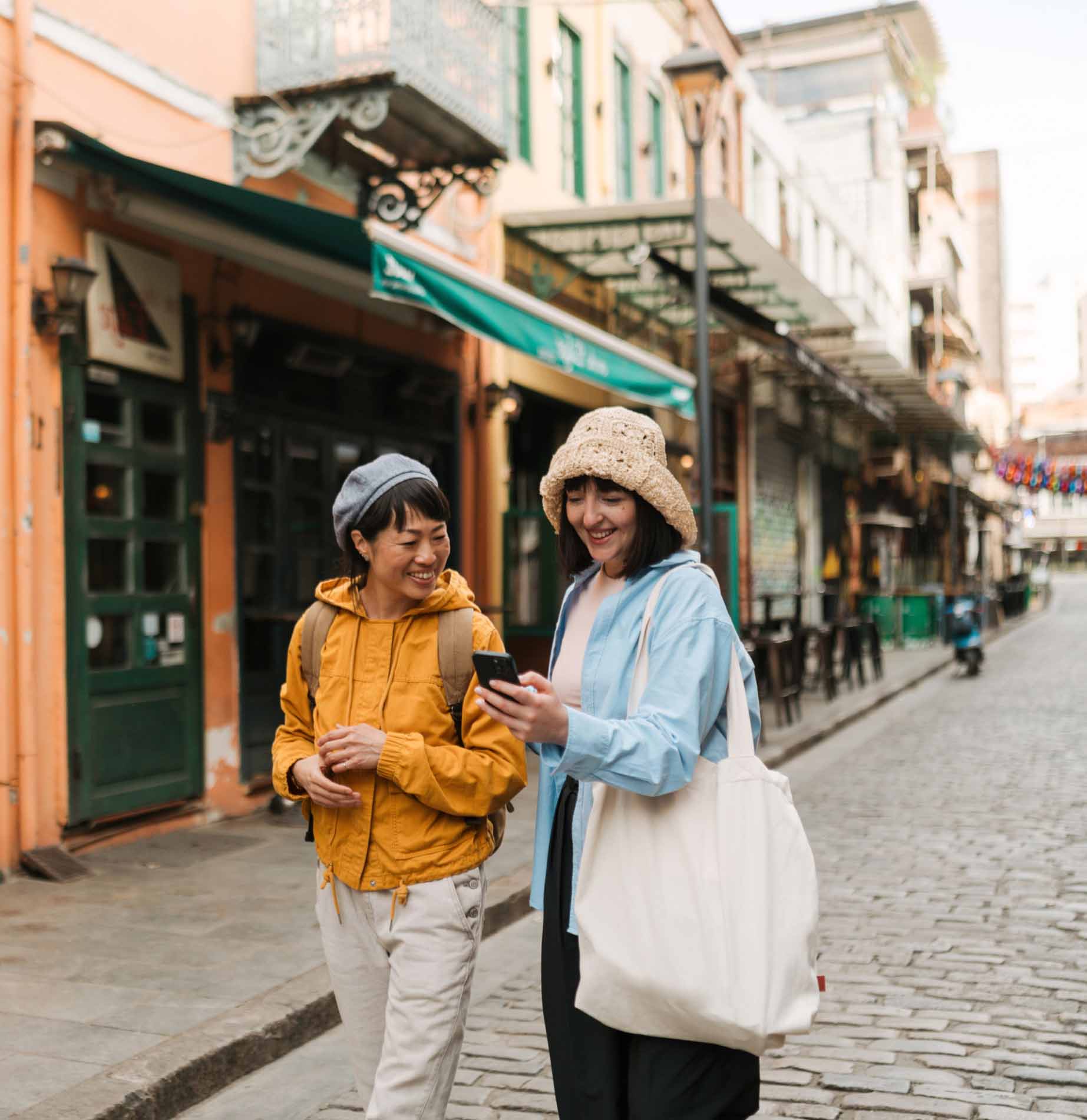 Traveller checking their phone while exploring