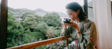 Woman drinking tea in Japan