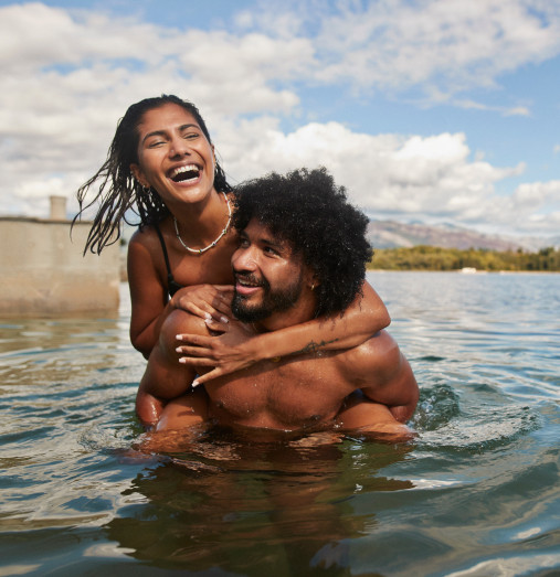 Two people on holiday in the ocean