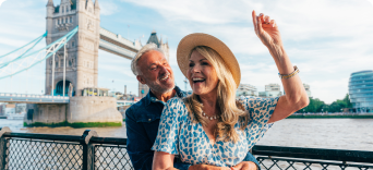 Older travellers near Tower Bridge in London