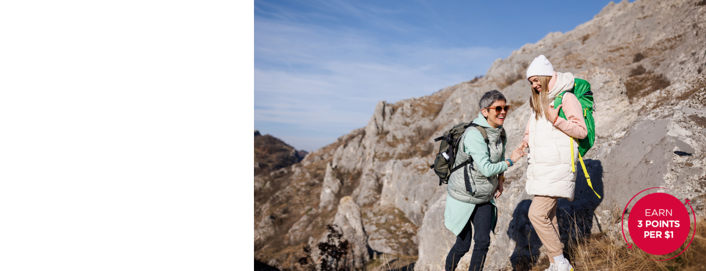 Earn Velocity Points with Cover-More - happy mum and daughter hiking on holiday
