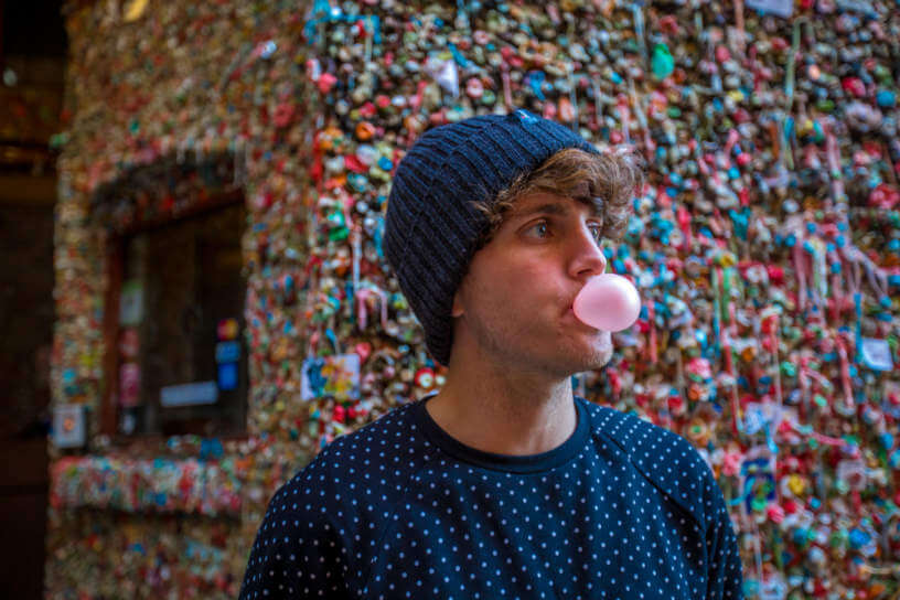 Stephen at the Market Theatre gum wall in Seattle