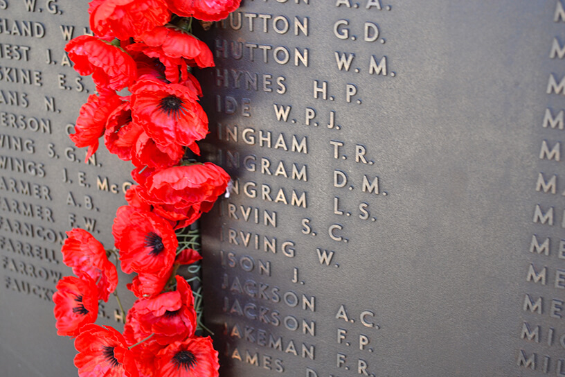 names of honoured soldiers on roll of honour