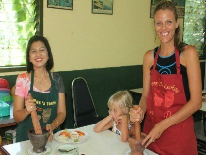 Mother and daughter taking part is Thai Cooking Class