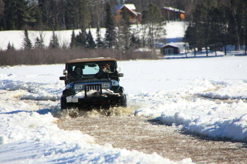 Driving through the ice lake