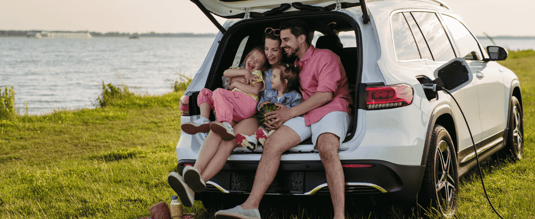 Family enjoying a driving trip overseas