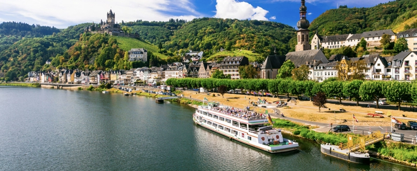 Cruise ship in beautiful scenic european town