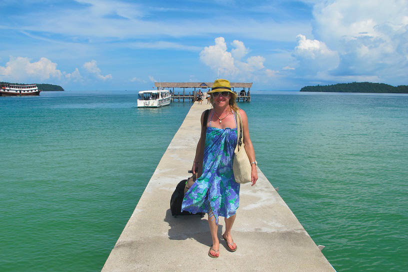 Sally Watson happy to arrive at Saracen Bay, Cambodia