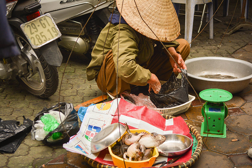 Local vendor preparing street food. 