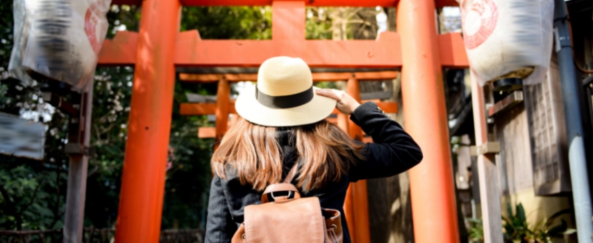 Lady visiting Torii Gate in Ueno Park, Tokyo